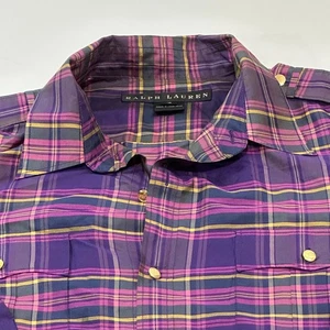 Blusa para mujer Ralph Lauren a cuadros con botones, talla 12 - Imagen 1 de 5