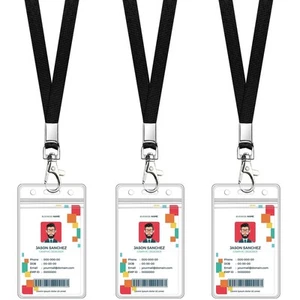 Confezione da 3 Porta Badge ID Trasparente con Cordino Cordini Collo Nero con Verticale W... - Foto 1 di 7
