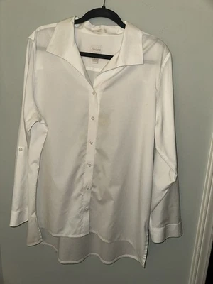 Camisa Top Chico’s 3 Blanca Sin Hierro Mezcla Algodón Excelente Estado Foto 1 de 3