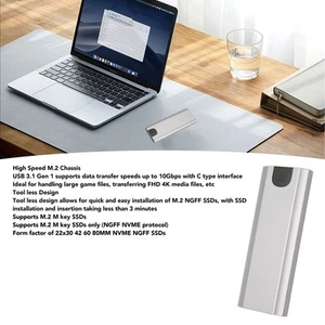 M.2 SSD Enclosure Professional Tool Free USB 3.1 C Type 10Gbps Supports FY - Afbeelding 1 van 24