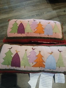 Pillows Lumbar 7x17 Christmas Tree , Stars And Birds Stitched - Picture 1 of 7
