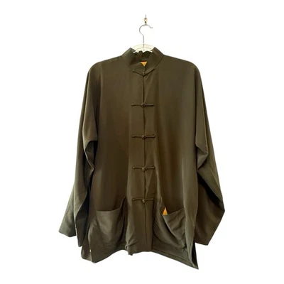 Shanghai Tang 12 US (14 Aus) Khaki green Silk Lightweight Unstructured Jacket - Image 1 of 4
