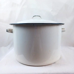 Enamel Ware Stock Pot White Black 6 Quart Vintage Enamelware - Picture 1 of 9