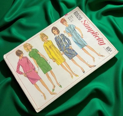 60s Simplicity 6920 Pattern Misses 14 Dress Shift Peter Pan Collar Retro Vtg - Image 1 of 4