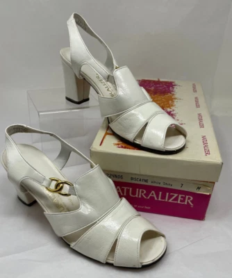 Vintage NATURALIZER Biscayne Open Toed White Heels 224N06 White Size 7 M w/box - Image 1 of 4