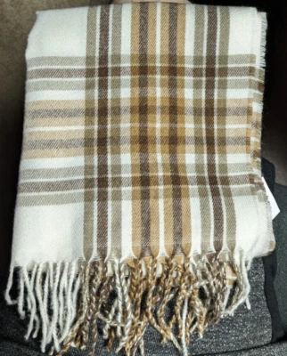 Bufanda antigua azul marino para hombre color crema tostado beige blanco franela a cuadros ¡Nueva con etiquetas! Foto 1 de 4