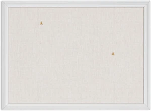 Farmhouse Linen Bulletin Board, 23"X17", White Wood Style Frame, Industrial G... - Picture 1 of 1