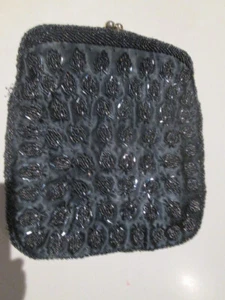 Beaded black clutch purse evening bag VINTAGE, hand beaded, phone friendly, EUC - Picture 1 of 21