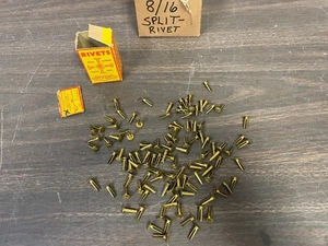 VINTAGE BOX LOT OF OVER 100 8/16" X 1/2" BRASS SPLIT RIVETS 1124 - Bild 1 von 2