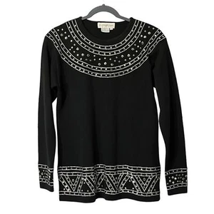 Outlander schwarz/splitter Perlen verziert Langarm Pullover Wollmischung Gr. S - Bild 1 von 6