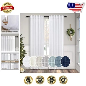 Back Tab White Extra Long Curtains - Airy 108 Inch Panels for Living Rooms - Picture 1 of 11
