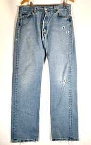 VTG Levi's 501 Straight Leg Jeans Mens Sz 36x34 (actual 34.5x32) Worn Distressed - Picture 1 of 20