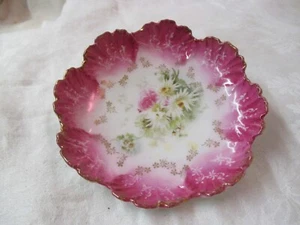 Antique cranberry to white porcelain small Bowl Flowers - Picture 1 of 5