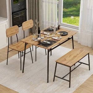 4 Pieces Dining Table Set 2 Chairs Bench Kitchen Home Bar Restaurant Metal Frame - Picture 1 of 15