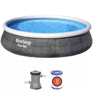 Bestway Schwimmbecken Fast Set XL Planschbecken Swimming Pool Set Rattanoptik - Bild 1 von 8