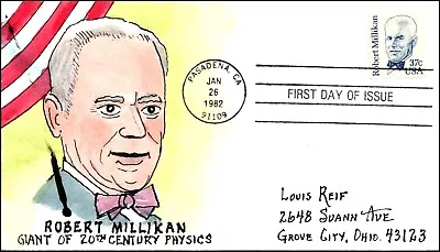 Scott 1866 37 Cents Robert Millikan Herman Maul Hand Painted FDC - Image 1 of 2