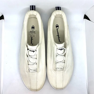 Champion белый холст женщин Sz 7,5 кроссовки теннис обувь самостоятельное кружево без шнурков EUC - Изображение 1 из 4