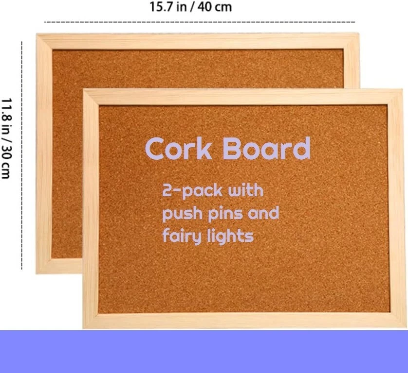 2-pack Cork Bulletin Boards 12x16 Hanging Wood Frame Pin Memo Message with Light - Image 1 of 4