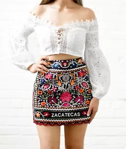 Herencia Collection State Reina minigonna donna taglia S tribale nera floreale - Foto 1 di 10