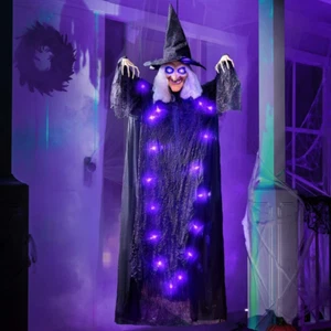 Decoraciones de Halloween espeluznantes para césped 72" bruja parlante ilumina ojos y movimiento - Imagen 1 de 14