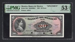 Mexico 20 Pesos 1961 P54is Specimen About Uncirculated - Picture 1 of 2