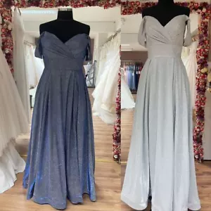 HBH Brautkleid I Abendkleid Glitzer Carmen-Ausschnitt in Blau Silber Gr.36-50 - Bild 1 von 6