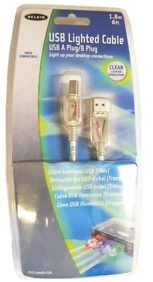 Belkin USB 2.0 Light Printer USB A-B Cable with Clear LED 1.8m - F3U144 NEW  - Image 1 of 2