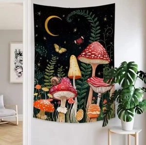 Mushroom Bohemian Night Floral Tapestry Wall Decor - Picture 1 of 5