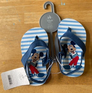 Mickey Mouse FLIP FLOPS Blue Striped Baby Infant 18-24M Disney Store NWT - Picture 1 of 4