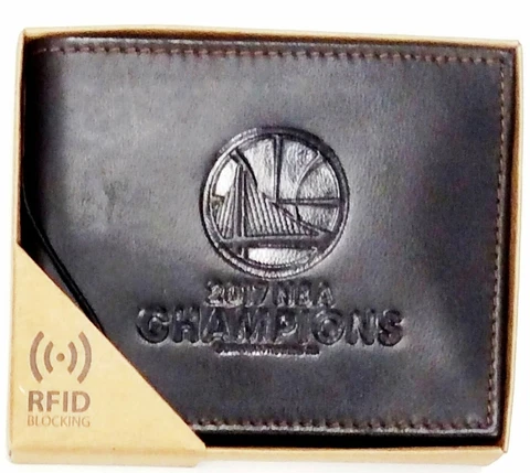 Golden State Warriors 2017 Champions Wallet Drk Brown LEATHER TriFold Basketball Cover