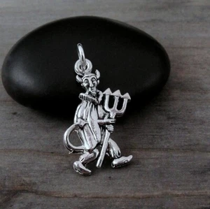 Silver Devil Charm - Devil Pitchfork Pendant - Satan Charm - Halloween Charm - Picture 1 of 3