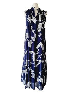 WITCHERY Blue Floral Sleeveless Pintuck Midi Dress SIZE 12 - Picture 1 of 6