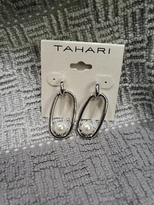Nuevo aro cerrado en tonos plateados TAHARI con pendientes de piedra - Imagen 1 de 1