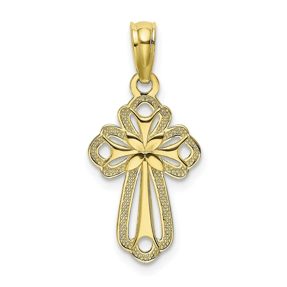 10k Yellow Gold Textured Lace Center Cross Pendant 10k8504
