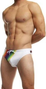 Jack Adams Men's Standard Rainbow Swim Brief White Medium - Picture 1 of 11