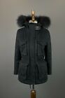 Woman The Kooples Black Full Zip Multipocket Hooded Faux Fur Parka Jacket Size 2