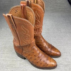 Lucchese Vintage San Antonio Full Quill Ostrich Sz 9-D 80317 Cognac - Picture 1 of 14