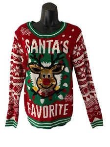 No Boundaries Top XL Ugly Christmas Sweater Santas Favorite Stretch Knit Sequins - Picture 1 of 7