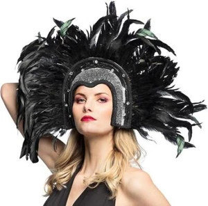 BOLAND SHOWGIRL BLACK FEATHER & SEQUIN HEADPIECE FANCY DRESS HEADDRESS ACCESSORY - Picture 1 of 1