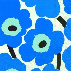 Marimekko UNIKKO blue flowers dots paper 33 cm square 3 ply napkins 20 pack - Picture 1 of 1