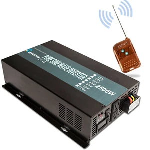 Pure Sine Wave Power Inverter 2500W 12/24V to 120/220V Remote control Solar RV - Picture 1 of 9