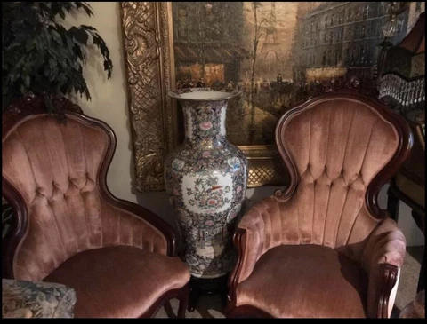 Set Victorian Kimball Reproduction Mahogany Lady/Gent Chairs Carlton McClendon Cover