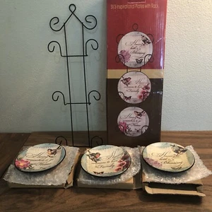 Inspirational ST/3 Plates With Rack Birds in butterfly Open Box Linz Trade - Picture 1 of 11