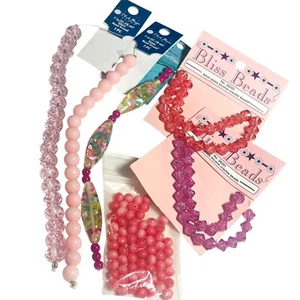 Bead Lot Pink Glass Stone Round Bicone Smooth Faceted Crackle Mix 6mm-12mm - Picture 1 of 21