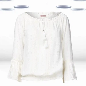 Ex Joe Browns Women's 3/4 Sleeve Ribbed Neckline Broderie Top in White - Picture 1 of 6