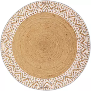 Jute Braided Area Rug, 4-Feet Round, Printed Rug, Stain Resistance, Natural Hand - Picture 1 of 9