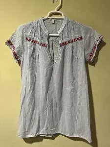Top tunica copricostume J CREW cotone leggero taglia M blu con righe ricamate v3 - Foto 1 di 5