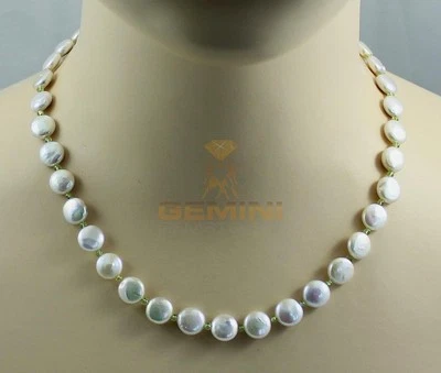 Weiße Süßwasser Perlenkette mit Peridot Halskette für Damen 47,5 cm - Bild 1 von 2