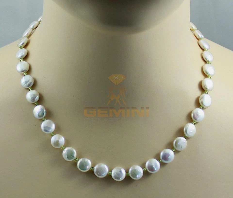 Weiße Süßwasser Perlenkette mit Peridot Halskette für Damen 47,5 cm - Bild 1 von 2