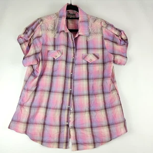 Camisa Wrangler Mujer Talla XL Cuadros Encaje Rosa Occidental Manga Corta Abotonada - Imagen 1 de 8